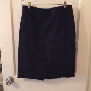 Navy eyelet pencil skirt